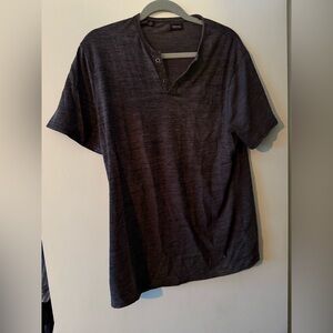 Buffalo David Bitton Heathered Grey Dark Grey Black T Shirt Button Collar